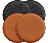 Miqio Cojín de asiento de diseño, cojín reversible redondo de fieltro y piel sintética, cojín para silla de 35 cm de diámetro, juego de 4, para banco y silla, color gris oscuro y coñac