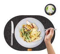 MIQIO® Juego de 12 manteles Individuales de Fieltro ovalados, sostenibles y Premium, con certificación Ökotex, 100% reciclados, 44 x 29 cm, 6 Posavasos de Fieltro Lavables y 6 Posavasos de Cristal