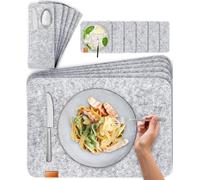 MIQIO Juego de 18 salvamanteles de Fieltro para Mesa, Mantel Individual Lavable, 6 manteles Individuales, Posavasos de Cristal, Bolsillos para Cubiertos, Color Gris Claro, Posavasos de Fieltro
