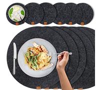 Miqio® - Juego de manteles Individuales de Fieltro y Piel - Diseño (Redondo) - Juego con 6 manteles Individuales Lavables Premium 37 cm y 6 Posavasos, poliéster, Color Gris Oscuro y Antracita