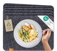 MIQIO® Manteles Individuales de Fieltro en Estilo Escandinavo - Fieltro y Cuero - Lavable | Set de 4 Manteles de Fieltro 44x30 cm | Manteles para la Decoración de la Mesa de Navidad | Gris Oscuro