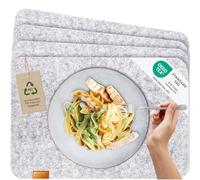 MIQIO® Manteles Individuales de Fieltro en Estilo Escandinavo - Fieltro y Cuero - Lavable | Set de 4 Manteles de Fieltro 44x30 cm | Manteles para la Decoración de la Mesa de Navidad | Gris Claro