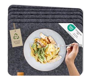MIQIO® Manteles Individuales de Fieltro en Estilo Escandinavo - Fieltro y Cuero - Lavable | Set de 4 Manteles de Fieltro 44x30 cm | Manteles para la Decoración de la Mesa de Navidad | Gris Oscuro