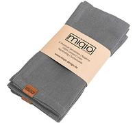 MIQIO® Servilletas de tela de diseño 100% lino francés - Juego de 6 servilletas de tela - lavable a 60° - 45 x 45 servilletas de lino - Marca Label de piel auténtica (gris oscuro)