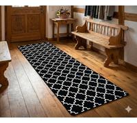 Miqna Alfombra de salón de pelo corto, moderna, geométrica, antideslizante, alfombra de pasillo, color negro y blanco (negro, 80 x 300 cm)