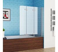 MIQU 100 x 140 cm, 3 piezas, pared plegable, mampara de ducha de 180°, mampara de ducha de 6 mm, Nano Glass DAY-3D