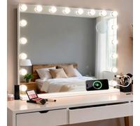 MIQU Espejo Maquillaje con Luz 80 x 60 cm, Espejo Tocador Hollywood con LED | 18 Bombillas LED,3 Modos de Luz,Intensidad Ajustable,con Puerto USB/Type-C,Aumento 10X,Control Táctil,para Mesa o Pared
