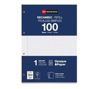 Miquelrius - Recambio 100 Hojas, Cuadrícula de 4 mm y Margen, Tamaño A4, 4 Taladros, Papel de 90 g/m²