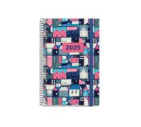 Miquelrius - Agenda 2025, Agenda anual 117x182 mm, Agenda semana vista, Cubierta cartón forrado plastificado, Espiral, Cierre goma elástica, Papel 80 g/m², Catalán, Inglés y Portugués, Villa