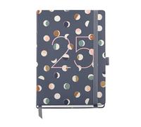 Miquelrius - Agenda 2025, Agenda anual 122x168 mm, Agenda día página, Cubierta cartón forrado plastificado, Espiral, Cierre goma elástica, Papel 80 g/m², Catalán, Inglés y Portugués, Lunas