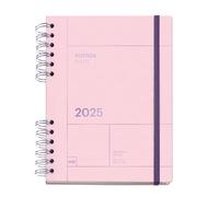 Miquelrius - Agenda 2025, Agenda anual 155x213 mm, Agenda día página, Cubierta cartón forrado, Papel sostenible 100 g/m², Cierre goma, Español, Inglés y Portugués, Rosa