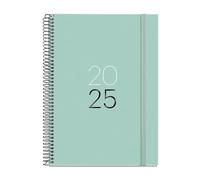 Miquelrius - Agenda 2025, Agenda anual 155x213 mm, Agenda semana vista, Cubierta cartón forrado plastificado, Espiral, Cierre goma elástica, Papel 80 g/m², Catalán, Inglés y Portugués, Aqua
