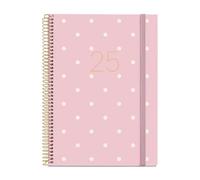 Miquelrius - Agenda 2025, Agenda anual 155x213 mm, Agenda semana vista, Cubierta cartón forrado plastificado, Espiral, Cierre goma elástica, Papel 80 g/m², Español, Inglés y Portugués, Polka dots