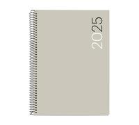 Miquelrius - Agenda 2025, Agenda anual 155x213 mm, Agenda semana vista, Cubierta flexible polipropileno, Espiral, Papel 80 g/m², Catalán, Inglés y Portugués, Color gris