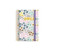 Miquelrius - Agenda 2025, Agenda anual 80x120 mm, Agenda día página, Cubierta cartón forrado plastificado, Espiral, Cierre goma elástica, Papel 80 g/m², Español, Inglés y Portugués, Spring