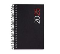 Miquelrius - Agenda 2025, Agenda anual 80x120 mm, Agenda semana vista, Cubierta flexible polipropileno, Espiral, Papel 80 g/m², Catalán, Inglés y Portugués, Color negro