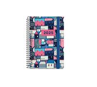 Miquelrius - Agenda 2025, Agenda anual 80x120 mm, Agenda día página, Cubierta cartón forrado plastificado, Espiral, Cierre goma elástica, Papel 80 g/m², Catalán, Inglés y Portugués, Villa