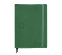 Miquelrius - Agenda 2025, Tamaño 155 x 213 mm, Agenda día página, Cubierta cosida símil piel, Papel sostenible 100 g/m², Cierre goma, Español, Inglés y Portugués, Verde