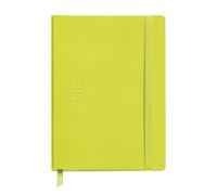 Miquelrius - Agenda 2025, Tamaño 155 x 213 mm, Agenda día página, Cubierta cosida símil piel, Papel sostenible 100 g/m², Cierre goma, Español, Inglés y Portugués, Flúor