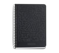 Miquelrius - Agenda 2026 2027 día página de 10 meses, Tamaño A6+ (11,7 × 17,4 cm), Cartón plastificado, Espiral metálico a color, Cantos redondeados, Stickers, Español-EN, Negro