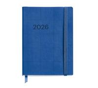 Miquelrius - Agenda 2026 día por página, Flexible y fácil de llevar (122 x 168 mm), Cubierta cosida suave tipo piel, Papel 80 g/m², Planificación diaria, Español-EN-PT, Cuadros azul marino
