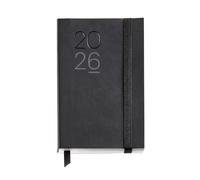 Miquelrius - Agenda 2026 día por página, Formato pequeño (90 x 140 mm), Planificación diaria, Cubierta flexible símil piel cosida, Papel 80 g/m², Español-EN-PT, Negro