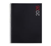 Miquelrius - Agenda 2026 día por página, Más pequeña que A4 (210 x 270 mm), Cubierta flexible polipropileno, Espiral, Papel 80 g/m², Planificador diario, ES-EN-PT, Color negro