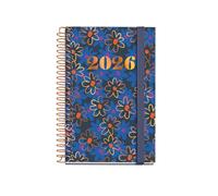 Miquelrius - Agenda 2026 día por página, Pequeña y portátil (80 x 120 mm), Planificación diaria, Cubierta rígida cartón, Espiral, Cierre goma elástica, Papel 80 g/m², Español-EN-PT, Daisies