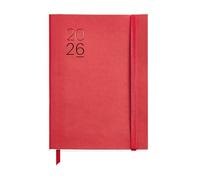 Miquelrius - Agenda 2026 día por página, Similar A5+ (155 x 213 mm), Planificación diaria, Cubierta flexible símil piel cosida, Papel 80 g/m², Español-EN-PT, Rojo
