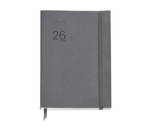 Miquelrius - Agenda 2026 día por página, Similar A5+ (155 x 213 mm), Planificación diaria, Cubierta flexible símil piel cosida, Papel 80 g/m², Español-EN-PT, Gris