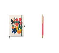 Miquelrius - Agenda 2026 día por página, Similar A5+, Cubierta rígida cartón, Cierre goma elástica, Español-EN-PT + Bolígrafo metálico de tinta azul, Textura de rafia color rojo y detalles dorados