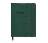 Miquelrius - Agenda 2026 semana vista, Flexible y fácil de llevar (122 x 168 mm), Cubierta cosida suave tipo piel, Papel 80 g/m², Planificación semanal, Español-EN-PT, Cuadros verde