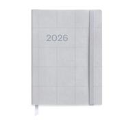 Miquelrius - Agenda 2026 semana vista, Flexible y fácil de llevar (122 x 168 mm), Cubierta cosida suave tipo piel, Papel 80 g/m², Planificación semanal, Español-EN-PT, Cuadros silver