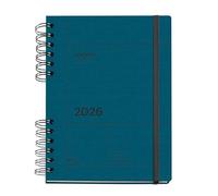 Miquelrius - Agenda 2026 semana vista, Similar A5+ (160.5 x 218 mm), Planificación semanal, Tapa texturizada, Papel 100 g/m², Cierre elástico, Espiral metálico dividido, Español-EN-PT, Marino
