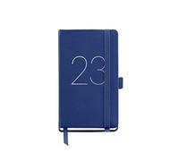 Miquelrius Agenda anual 2023, Día Página, Cubierta rígida símil piel cosida, Goma elástica, Español, Inglés y Portugués, Color Azul, Tamaño Passport 90 x 140 mm