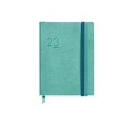 Miquelrius - Agenda anual 2023 - Día Página - Tamaño 122 x 168 mm - Cubierta flexible símil piel cosida - Doble cierre goma elástica - Español, Inglés y Portugués - Azul