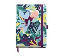 Miquelrius - Agenda Anual 2024, Día Página, Tamaño Journal 122 x 168 mm, Cubierta rígida, Cosida, Cierre con goma, Español, Inglés y Portugués, Amanecer Primaveral con stamping plata