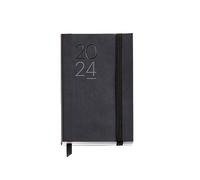 Miquelrius - Agenda Anual 2024, Día Página, Tamaño Passport 90 x 140 mm, Cubierta flexible símil piel cosida, Catalán, Inglés y Portugués, Negro