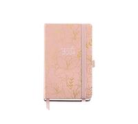 Miquelrius - Agenda Anual 2024, Día Página, Tamaño Passport 90 x 140 mm, Cubierta rígida, Encuadernación cosida, Cierre con goma, Catalán, Inglés y Portugués, Rosa con Flores en stamping oro