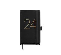 Miquelrius - Agenda Anual 2024, Día Página, Tamaño Passport 90 x 140 mm, Cubierta rígida símil piel cosida, Goma elástica, Español, Inglés y Portugués, Negro