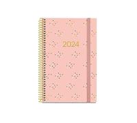 Miquelrius - Agenda Anual 2024, Semana Vista, Tamaño Activa 117 x 182 mm, Cubierta rígida, Encuadernación espiral, Cierre con goma, Español, Inglés y Portugués, Minidots con stamping oro