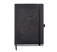 Miquelrius - Agenda Anual 2024, Semana Vista, Tamaño Plus 155 x 213 mm (similar A5), Cubierta rígida, Cosida, Cierre con goma, Español, Inglés y Portugués, Constelación con stamping cobre