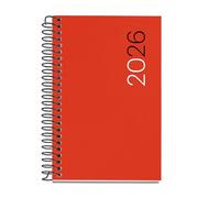 Miquelrius - Agenda día por página 2026, Pequeña y portátil (80 x 120 mm), Cubierta flexible polipropileno, Espiral, Papel 80 g/m², Planificador diario, ES-EN-PT, Color rojo