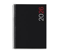 Miquelrius - Agenda día por página 2026, Similar A5+ (155 x 213 mm), Cubierta flexible polipropileno, Espiral, Papel 80 g/m², Planificador diario, CAT-EN-PT, Color negro