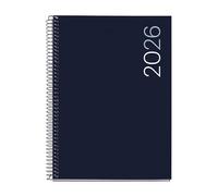 Miquelrius - Agenda día por página 2026, Similar A5+ (155 x 213 mm), Cubierta flexible polipropileno, Espiral, Papel 80 g/m², Planificador diario, CAT-EN-PT, Color azul marino