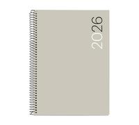 Miquelrius - Agenda día por página 2026, Similar A5+ (155 x 213 mm), Cubierta flexible polipropileno, Espiral, Papel 80 g/m², Planificador diario, ES-EN-PT, Color gris