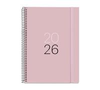Miquelrius - Agenda día por página 2026, Similar A5+ (155 x 213 mm), Tapa cartón plastificado, Espiral y cierre goma elástica, Planificación diaria, Papel 80 g/m², ES-EN-PT, Arena