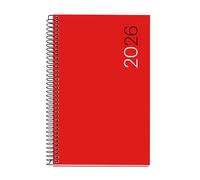 Miquelrius - Agenda día por página 2026, Similar A6+ (117 x 182 mm), Cubierta flexible polipropileno, Espiral, Papel 80 g/m², Planificador diario, CAT-EN-PT, Color rojo