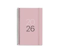 Miquelrius - Agenda día por página 2026, Similar A6+ (117 x 182 mm), Tapa cartón plastificado, Espiral y cierre goma elástica, Planificación diaria, Papel 80 g/m², ES-EN-PT, Arena