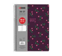 Miquelrius - Agenda Escolar 18 Meses Semana Vista de Julio 2026 a Diciembre 2027, Tamaño A5+ (15,5×21,3 cm), Dos Páginas Stickers, Espiral Metálico, Cubierta Rígida Cartón, Español-EN-PT, Berries